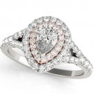 1.10 Ct Two Tone Pear Shaped Double Halo Engagement Ring In 18k White Rose gold
