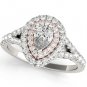 1.10 Ct Two Tone Pear Shaped Double Halo Engagement Ring In 18k White Rose gold