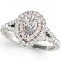 1.10 Ct Two Tone Pear Shaped Double Halo Engagement Ring In 18k White Rose gold