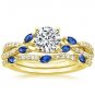 1.70 Tcw CZ Blue Sapphire Marquise Luxe Willow Wedding Ring Set 18K Yellow gold
