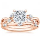 1.65 Ct Nature Inspired Princess Cut Engagement Wedding Ring Set In Rose Gold