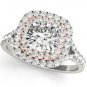 1.20 Tcw Two tone Cushion Cut Double Halo CZ Engagement ring 10k White Rose gold