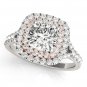 1.20 Tcw Two tone Cushion Cut Double Halo CZ Engagement ring 10k White Rose gold