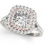 1.20 Tcw Two tone Cushion Cut Double Halo CZ Engagement ring 18k White Rose gold