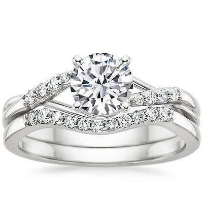 1.00 ct Solitaire Entwine Nature Inspired Wedding Ring Sets 14k white gold