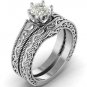 0.80 Tcw Antique Round Solitaire Vintage Wedding Ring Sets 10k Solid White Gold