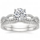 1.50 Tcw Round Cut Solitaire CZ Infinity Style Bridal Ring Set in 10k White Gold