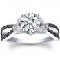 1.50 Tcw Split Shank Black And White Stone Floral Engagement Ring 14K White Gold
