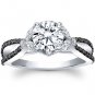 1.50 Tcw Split Shank Black And White Stone Floral Engagement Ring 14K White Gold