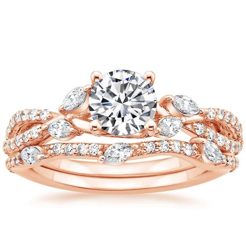 1.70 Tcw Round Solitaire CZ Luxe Willow Wedding Ring Sets 14K solid Rose gold