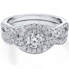 0.90 Tcw Round Cut Halo twist CZ Engagement And Wedding Ring Set 18K White Gold