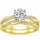 1.05 Tcw Round Solitaire CZ Petite Twisted Vine Wedding Ring Set 10k Yellow Gold
