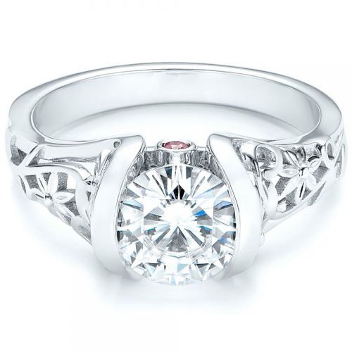 2.00 Cts Tapered Shank Half Bezel Floral Vintage Engagement Ring 10K White Gold