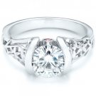2.00 Cts Tapered Shank Half Bezel Floral Vintage Engagement Ring 10K White Gold