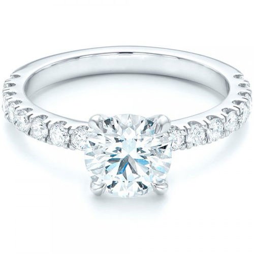 1.75 Tcw Split Prong CZ Solitaire With Accent Engagement Ring 14K White gold