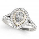 1.10 Tcw Two Tone Pear Shaped Double Halo CZ Engagement ring 10k White & YG