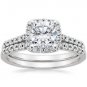 1.55 Tcw Solitaire Halo Cushion Cut French Pave Bridal ring sets 10k white gold