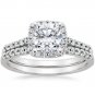 1.55 Tcw Solitaire Halo Cushion Cut French Pave Bridal ring sets 10k white gold