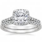1.55 Tcw Solitaire Halo Cushion Cut French Pave Bridal ring sets 18k white gold