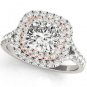 1.20 Tcw Two tone Cushion Cut Double Halo CZ Engagement ring 14k White Rose gold