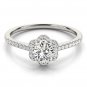 0.65 Tcw Petite Floral Halo CZ Cathedral Engagement Ring In 14K Solid White Gold