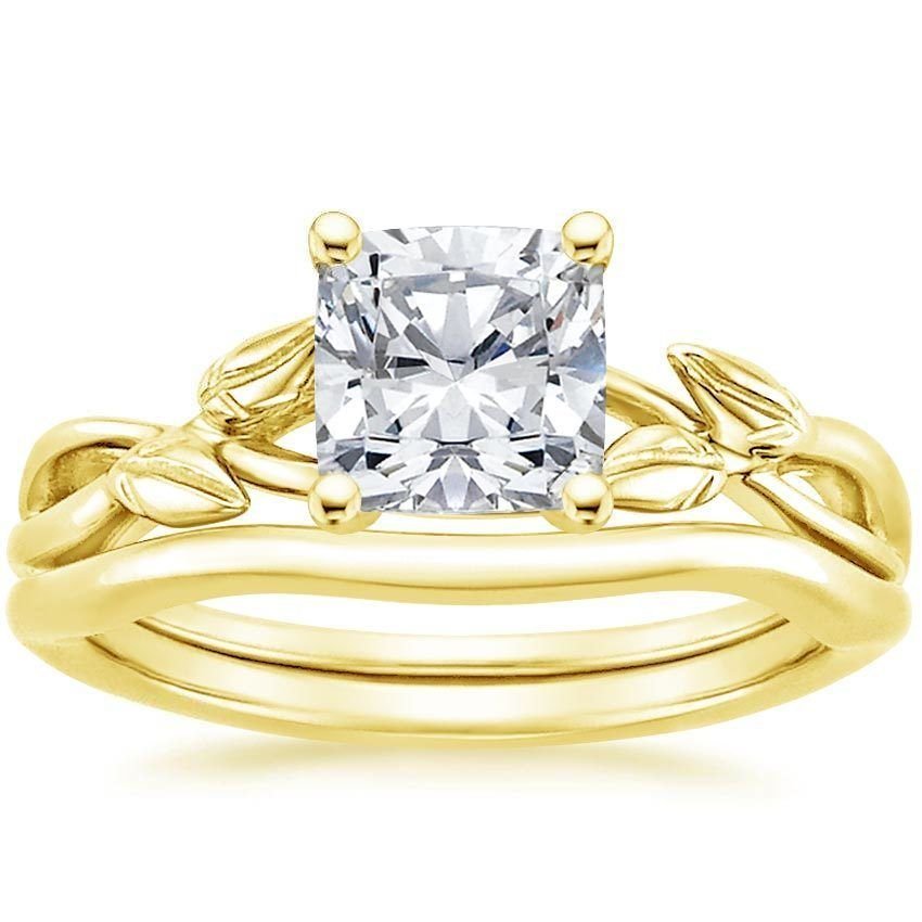 1.20 Tcw Cushion Cut CZ Budding Willow Bridal Wedding Ring Set 10k Yellow gold