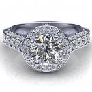 2.00 ct Round cut Solitaire CZ Vintage Halo Engagement Ring in 14K White gold