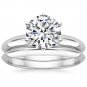 2.00 Tcw Round solitaire CZ Six Prong Knife Edge wedding ring set 10K White Gold