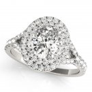 0.90 Tcw CZ Two Tone Oval Double Halo Engagement Ring 18 K White Gold