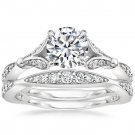 1.40 Tcw Nature Inspired CZ Round Solitaire Wedding Ring Sets In 18k White Gold