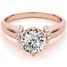 1.00 Tcw Contour Crown with CZ Shoulder Round Cut Engagement Ring 14k Rose gold