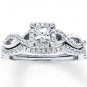0.75 Tcw Princess Cut Halo CZ Intertwining Waves Wedding Ring Set 18K White Gold
