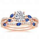 1.70 Tcw CZ Blue Sapphire Marquise Luxe Willow Wedding Ring Sets 14K Rose gold