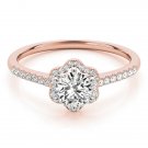 0.65 Tcw Two Tone Petite Floral Halo CZ Cathedral Engagement Ring 18K Rose Gold