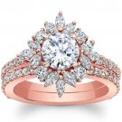 2.00 Tcw Round & Marquise Nature Inspired Bridal Wedding Ring Set 14K Rose Gold