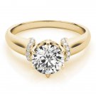 1.00 Tcw Contour Crown with CZ Shoulder Round Engagement Ring In 14k Yellow gold
