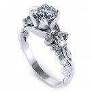 1.15 ct Round Cut Solitaire Rose Floral Design Nature Inspired 10K White Gold