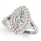 0.75 Tcw Two Tone Marquise Double Halo Cz Engagement Ring 10k White & Rose Gold