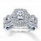 1.15 Tcw Princess Cut Halo twist CZ Engagement And Wedding Ring Set 14K W Gold