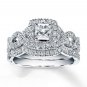 1.15 Tcw Princess Cut Halo twist CZ Engagement And Wedding Ring Set 14K W Gold