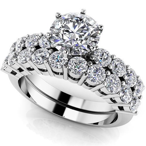 2.10 Ct D Shank Round Cut Wedding Engagement Ring Sets Jewelry 18k White Gold