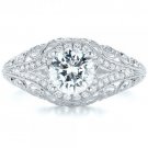 1.00 Tcw vintage Shank Filled With Milgrain CZ Engagement Ring 14k White gold