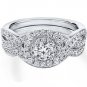 0.90 Tcw Round Cut Halo twist CZ Engagement And Wedding Ring Set 14K White Gold