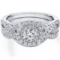 0.90 Tcw Round Cut Halo twist CZ Engagement And Wedding Ring Set 14K White Gold