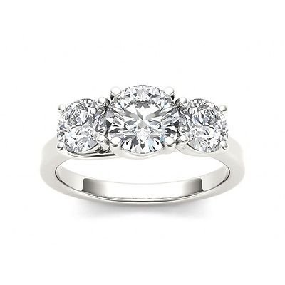 2.00 Tcw Round Cut CZ classic Three Stone Engagement Ring 18k Solid White Gold