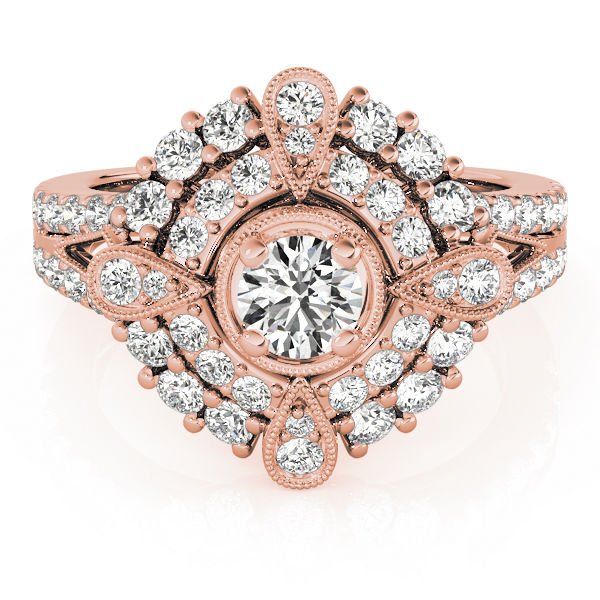 0.75 Tcw CZ Compass milligrain split Double Halo Engagement Ring 18K Rose Gold