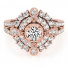 0.75 Tcw CZ Compass milligrain split Double Halo Engagement Ring 18K Rose Gold