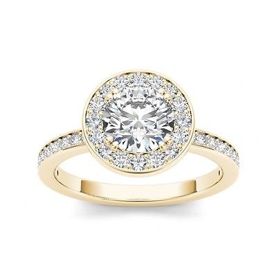 1.40 Tcw Round Solitaire CZ Classic Halo Engagement Ring 18k Solid Yellow Gold