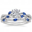 1.70 Tcw CZ Blue Sapphire Marquise Luxe Willow Wedding Ring Sets 18K White gold