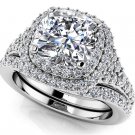 2.10 Tcw Cushion Cut CZ Solitaire Double Halo Bridal Ring Sets 14k White Gold